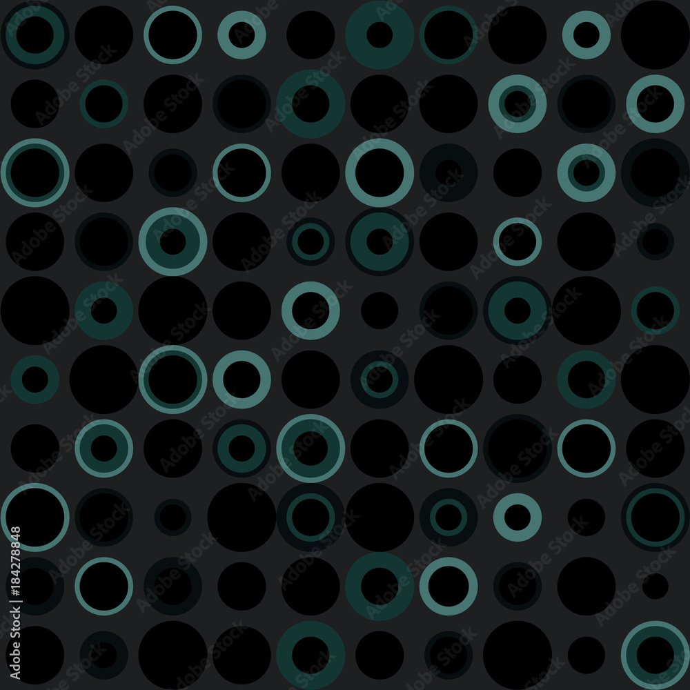 Abstract modern circles seamless pattern texture. Turquoise and black circles on dark background. Abstract modern circles seamless pattern texture. Turquoise and black circles on dark background.