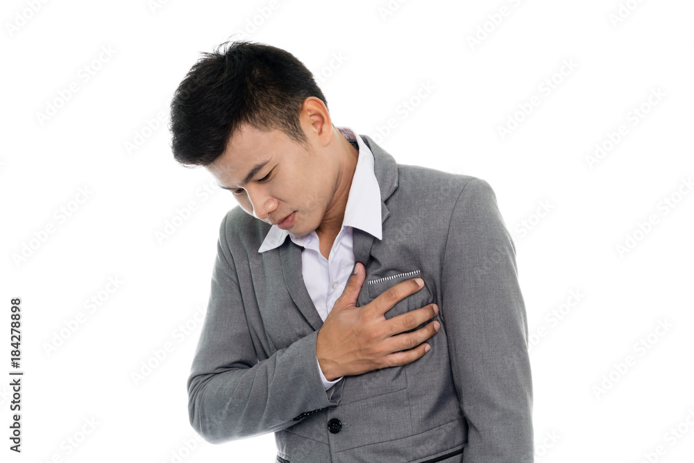 Portrait of a business man with heart attack. Isolated on white background Portrait of a business man with heart attack. Isolated on white background