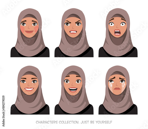 Arab women character set of emotions