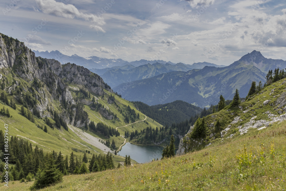 Panorama sur les ALpes et lac d'ARvouin Panorama sur les ALpes et lac d'ARvouin