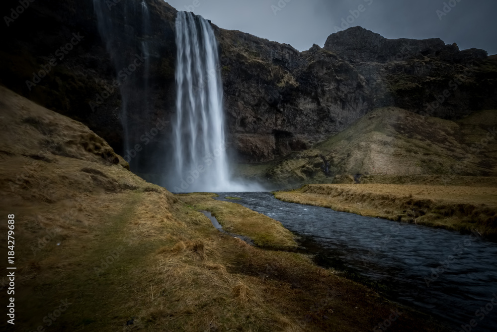 Landscape around Skogafoss waterfall in Iceland 