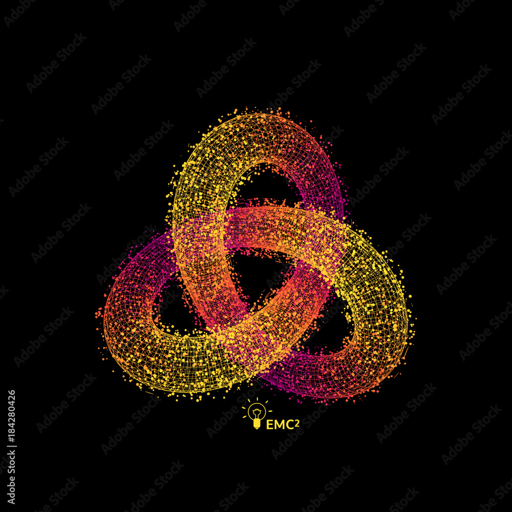 Trefoil knot. Vector illustration consisting of points and lines. 3D grid design. Molecular grid. 3D Technology style.