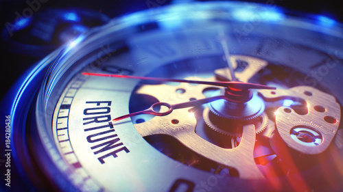 Fortune - Phrase on Vintage Pocket Watch. 3D. photo