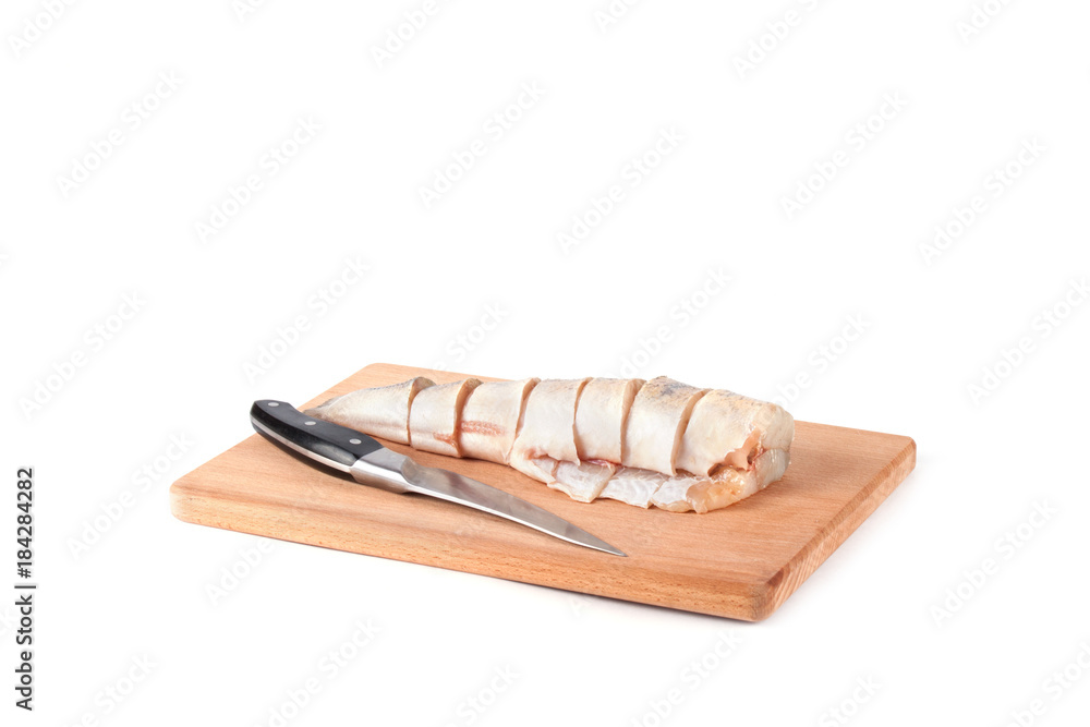 Raw fish on wood desk Raw fish on wood desk