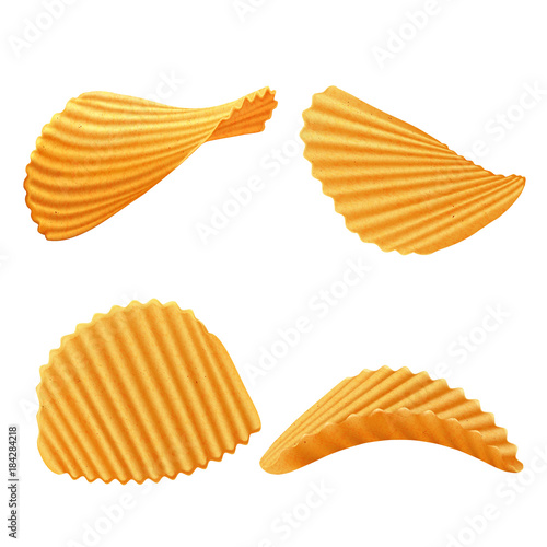 Set of vector potato rippled chips