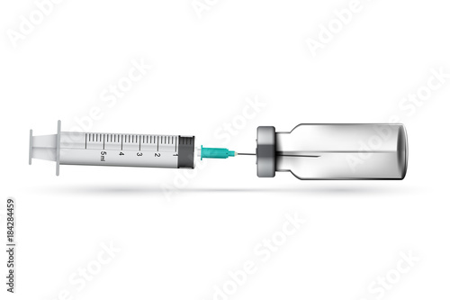 The syringe and glass transparent ampoule on white background, vector illustration