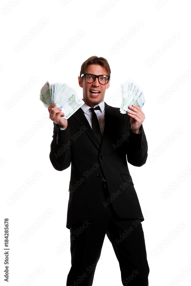 Picture of businessman in suit with money at hands Picture of businessman in suit with money at hands