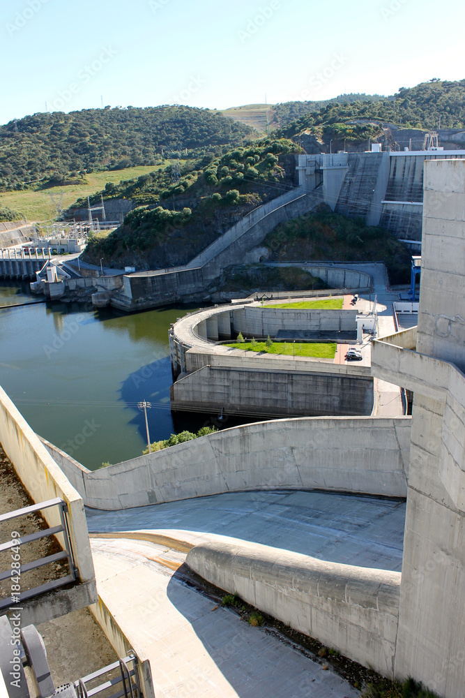 The Alqueva Dam, an arch dam in the River Guadiana, on the Alentejo region in south of Portugal