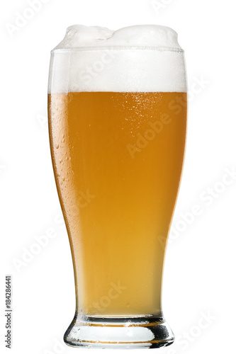 Glass of unfiltered wheat beer isolated on white background