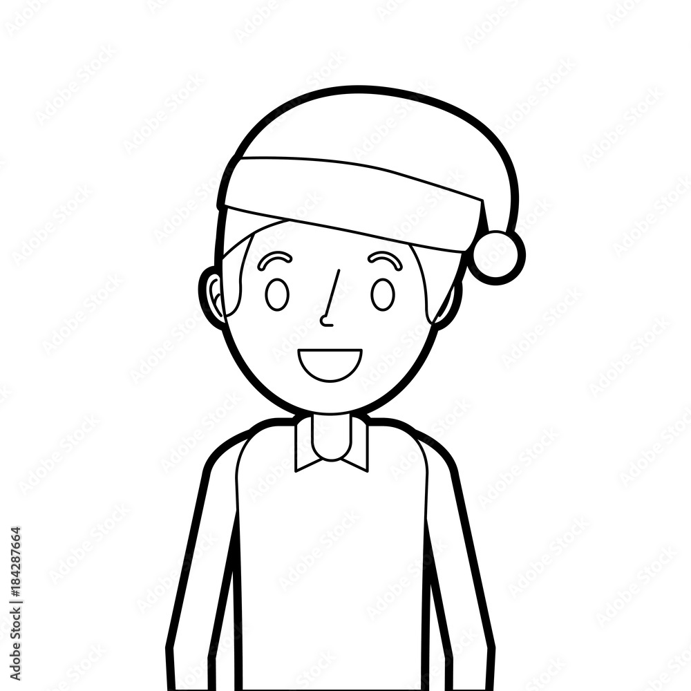 cartoon smiling man young with christmas hat vector illustration