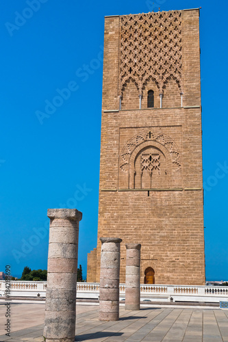 Hassan tower, 12th century minaret with ruins of the greatest mosque in the world, Rabat, Morocco, Africa