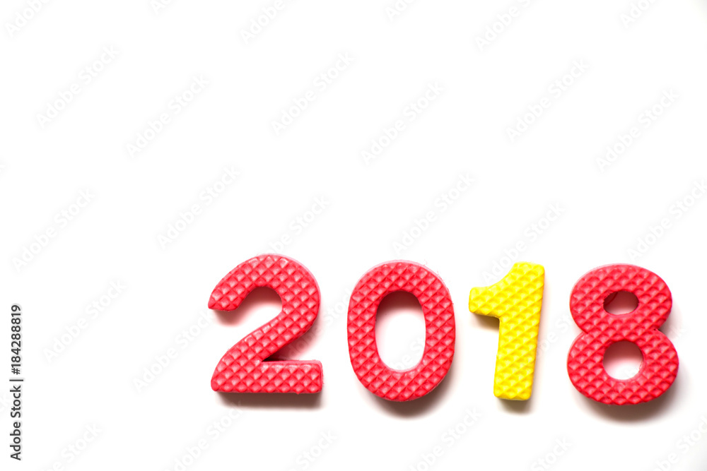 Toy foam alphabet in wording 2018 on white background (Concept for Happy new year decoration) Toy foam alphabet in wording 2018 on white background (Concept for Happy new year decoration)