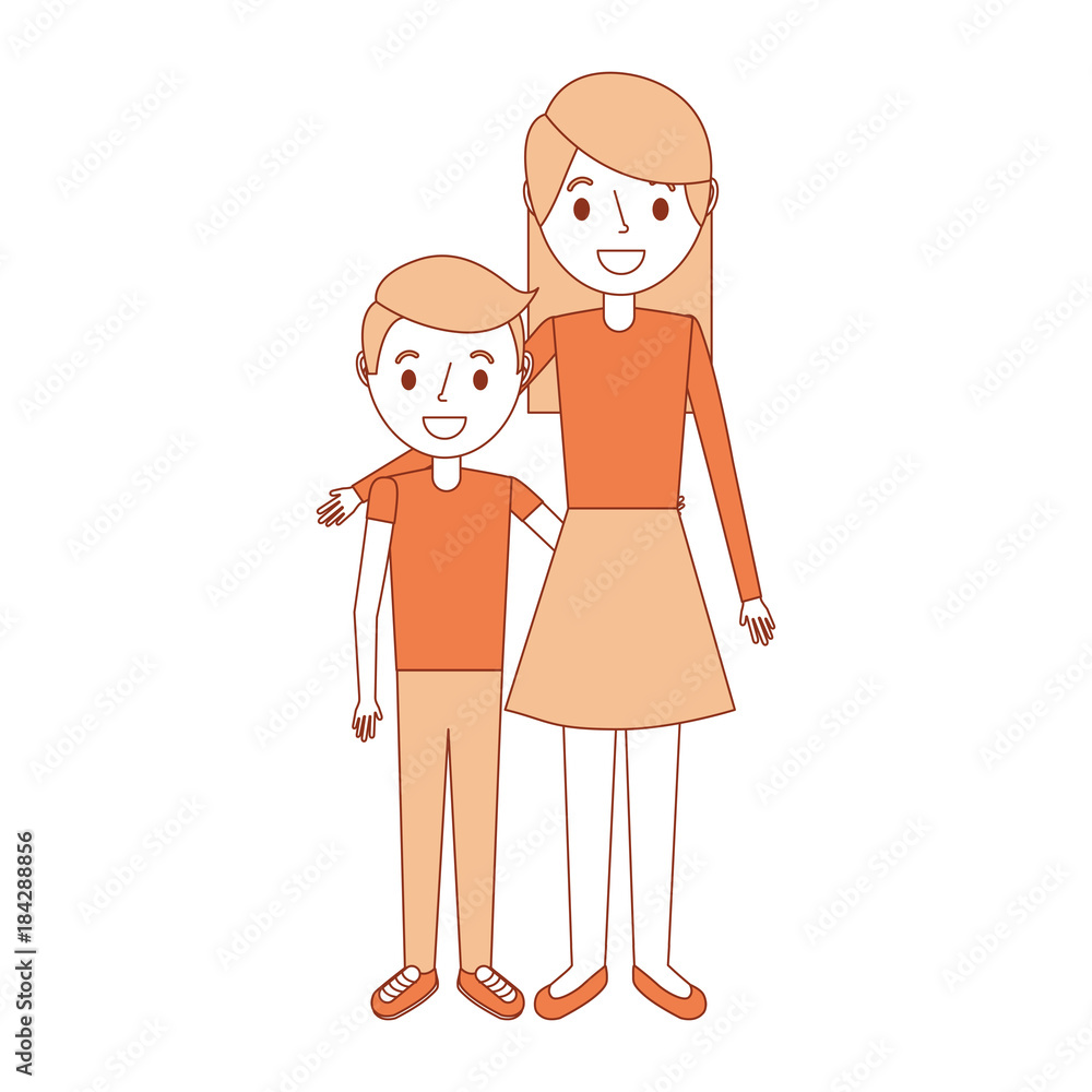 mom embracing her boy son happy vector illustration