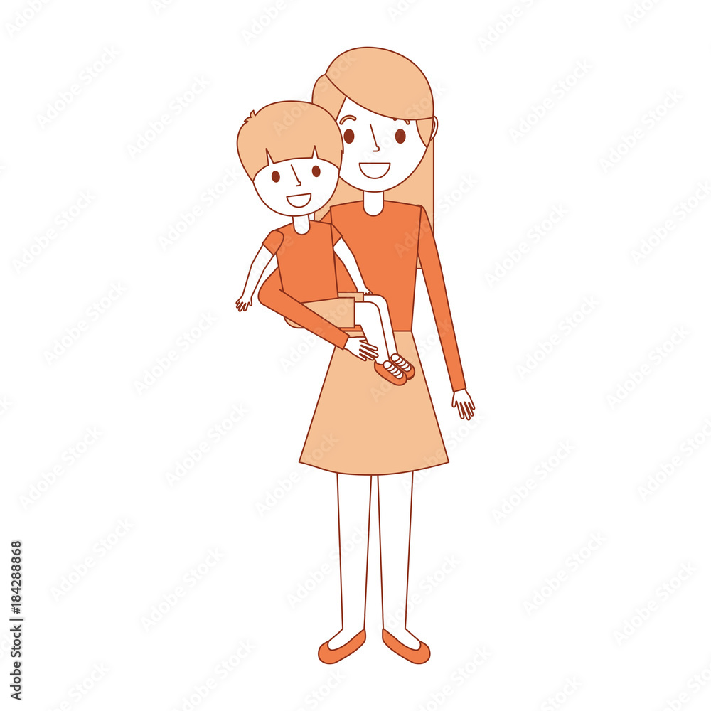 mother carrying her little boy vector illustration