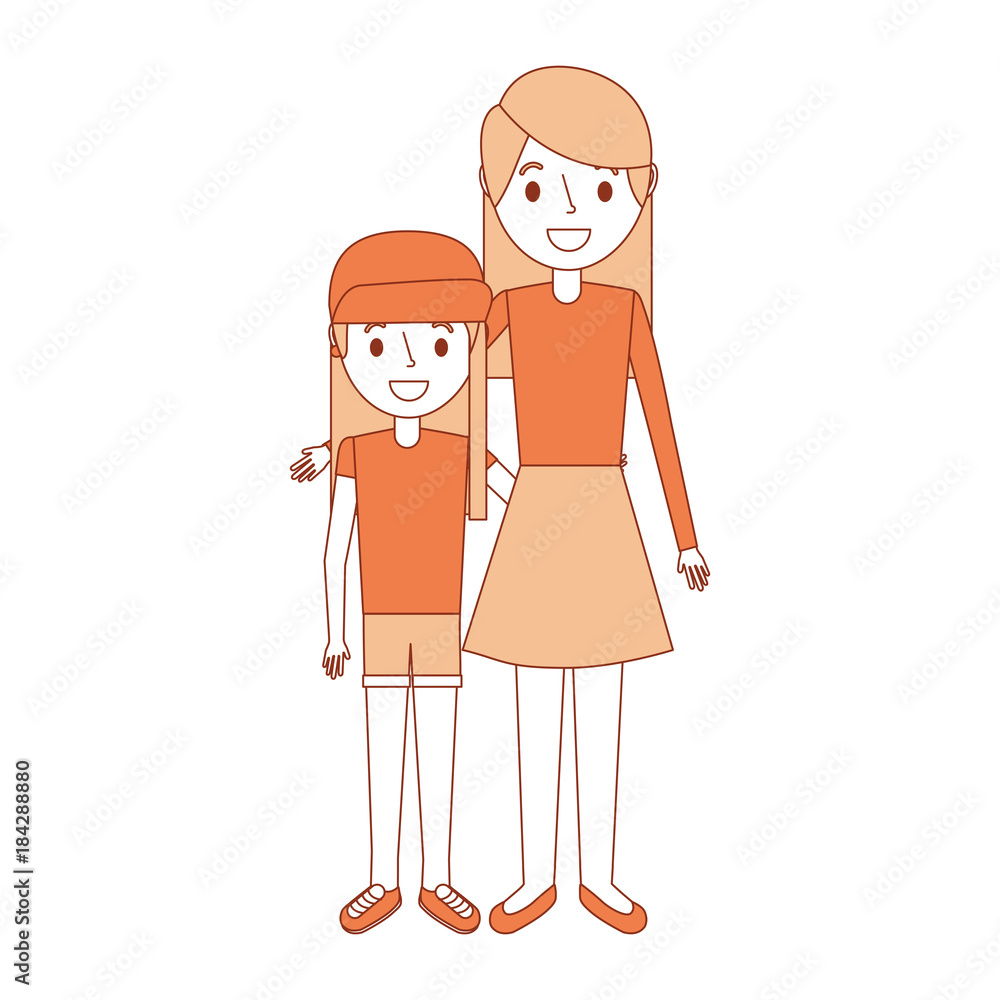 mom embracing with her daughter standing vector illustration mom embracing with her daughter standing vector illustration