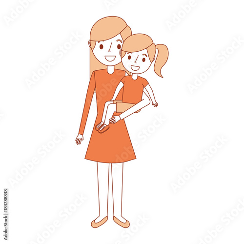 mom carrying her little daughter vector illustration
