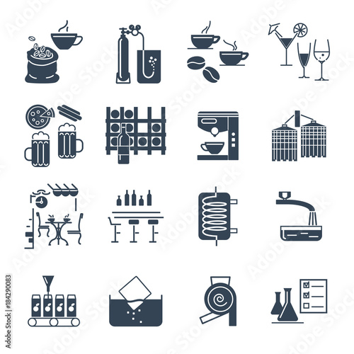 set of black icons drinks and beverages, coffee, alcohol