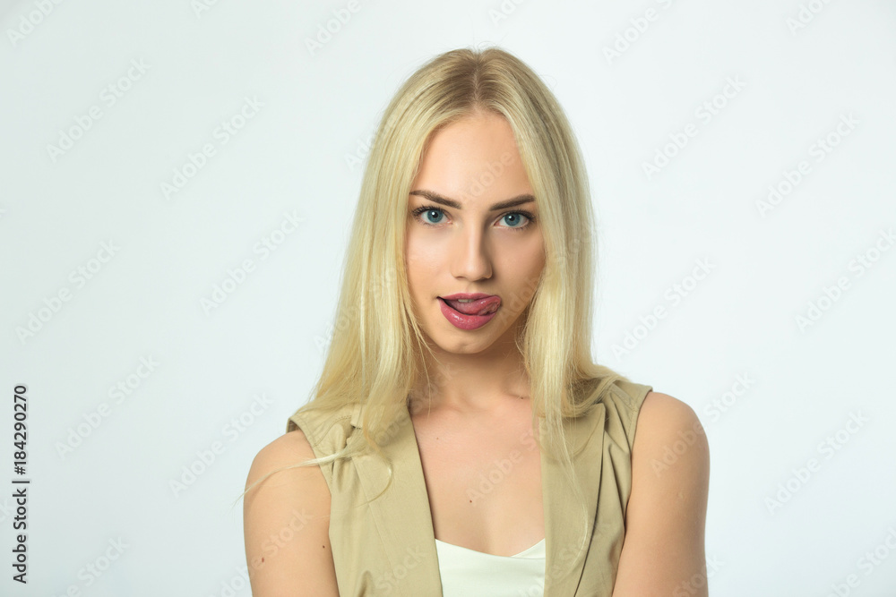 beautiful young modern girl on a white background with a seductive face beautiful young modern girl on a white background with a seductive face