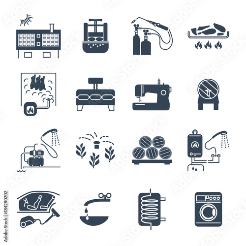 set of black icons household appliances, equipment, technology