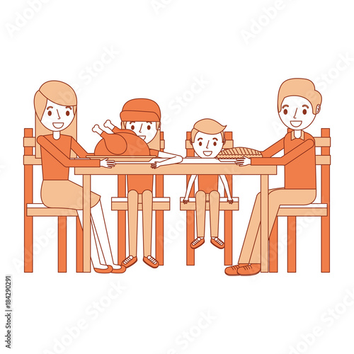 family smiling gathered sitting for dinner vector illustration