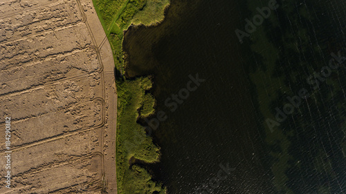 Aerial viewof field and water photo