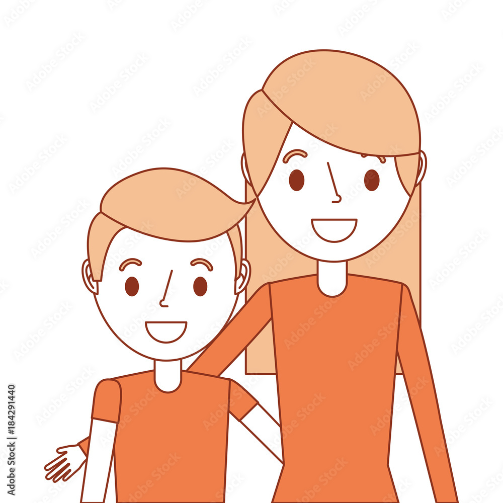 Fototapeta premium portrait mom embracing her son vector illustration
