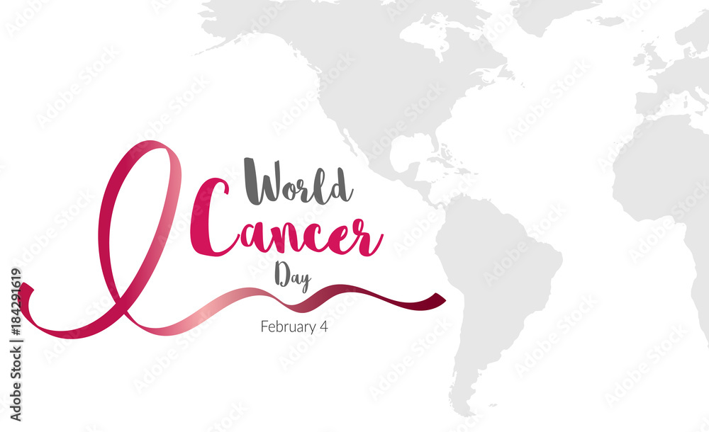 Obraz premium World cancer day. February 4. World cancer day design background with pink ribbon Calligraphy Poster Design. Vector Illustration.