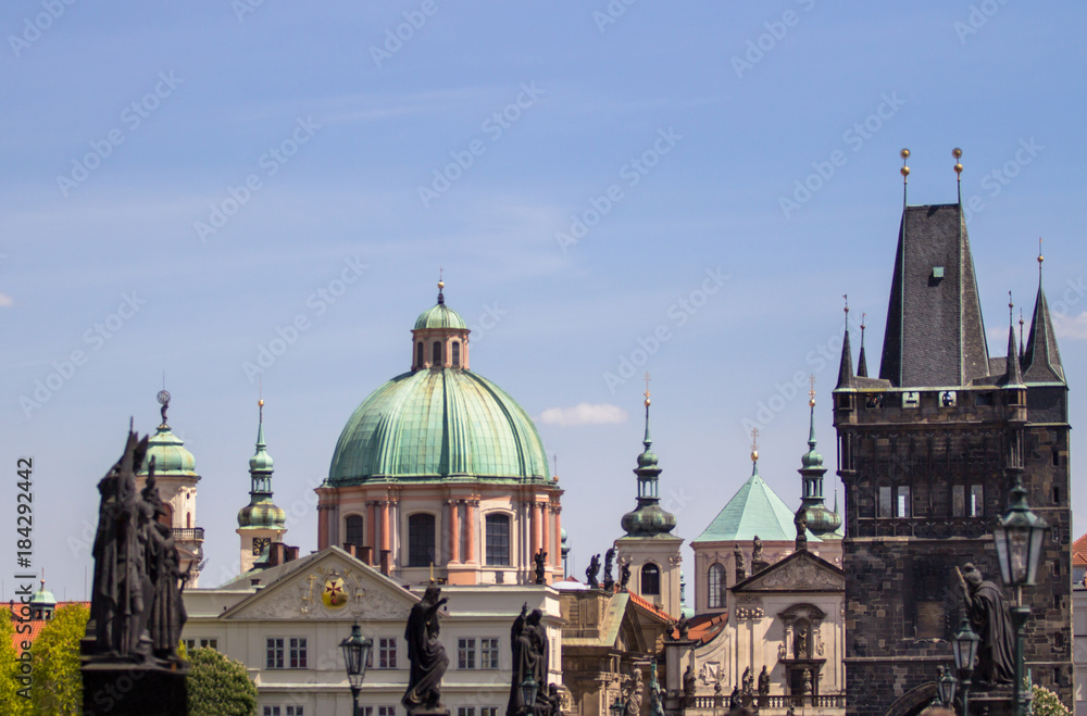 Saint Francis of Assisi church and Charles Bridge in Prague
