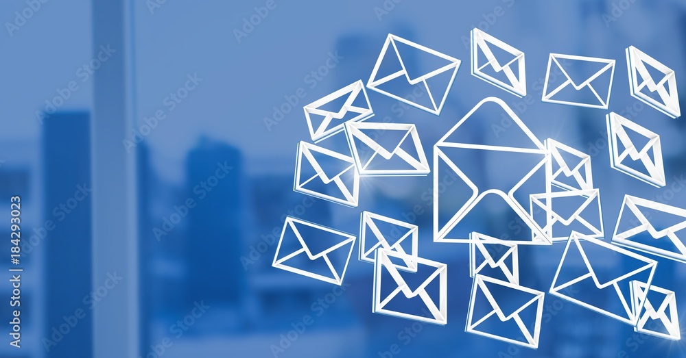 3D email message connected icons with blue background 3D email message connected icons with blue background