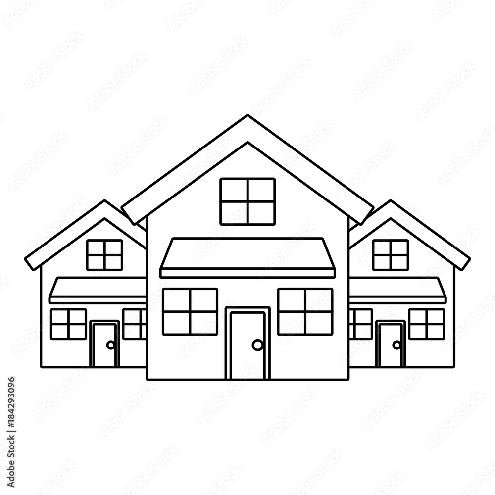 three modern houses residence two storey neighborhood vector illustration outline design
