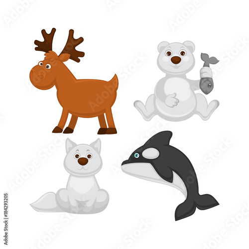 Adorable baby animals from cold countries illustrations set
