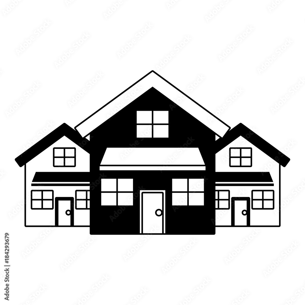 three modern houses residence two storey neighborhood vector illustration black imagen