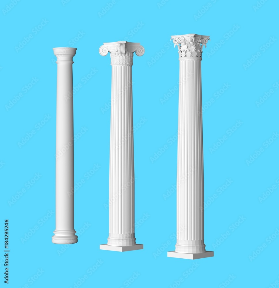 3d render Ionic Doric Corinthian column for roman Greece Architecture 3d render Ionic Doric Corinthian column for roman Greece Architecture