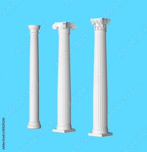 3d render Ionic Doric Corinthian column for roman Greece Architecture