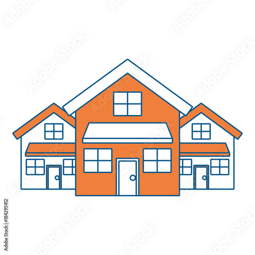 three modern houses residence two storey neighborhood vector illustration