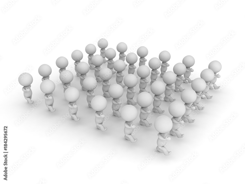 3D illustration of a group of character marching 3D illustration of a group of character marching