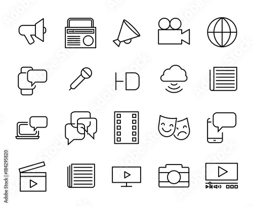 Simple collection of mass media related line icons.