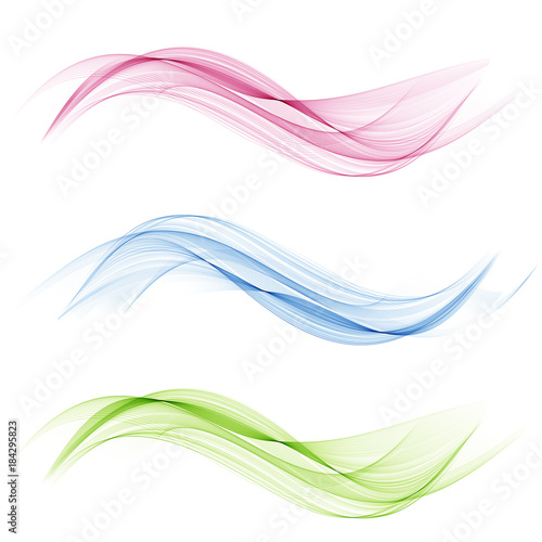 Vector set abstract wave. Blue wave. Green wave. Red wave. Transparent wave set. Color wave. Smoke wave.