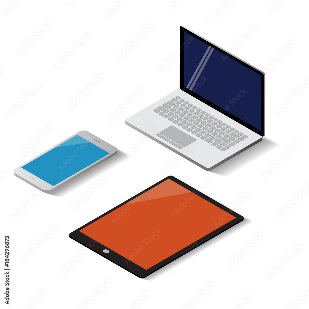 Isometric of Smart phone, tablet and notebook icon Isometric of Smart phone, tablet and notebook icon