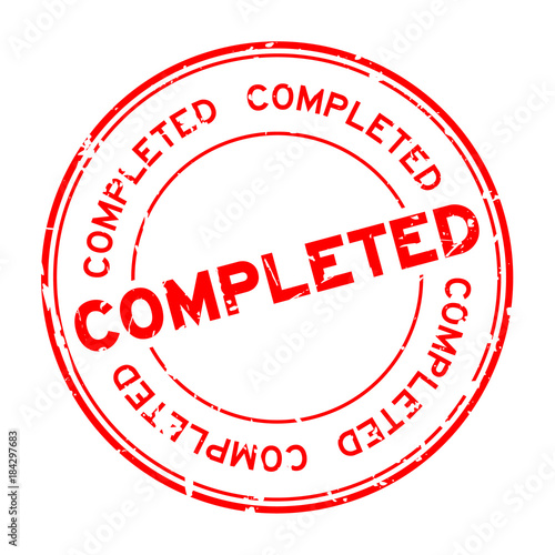 Grunge red completed wording round rubber seal stamp on white background