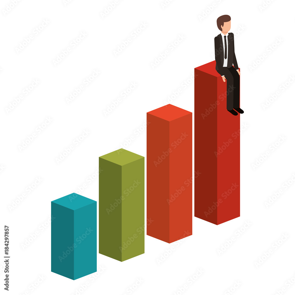 businessman sitting on a graph up successful character isometric vector illustration businessman sitting on a graph up successful character isometric vector illustration