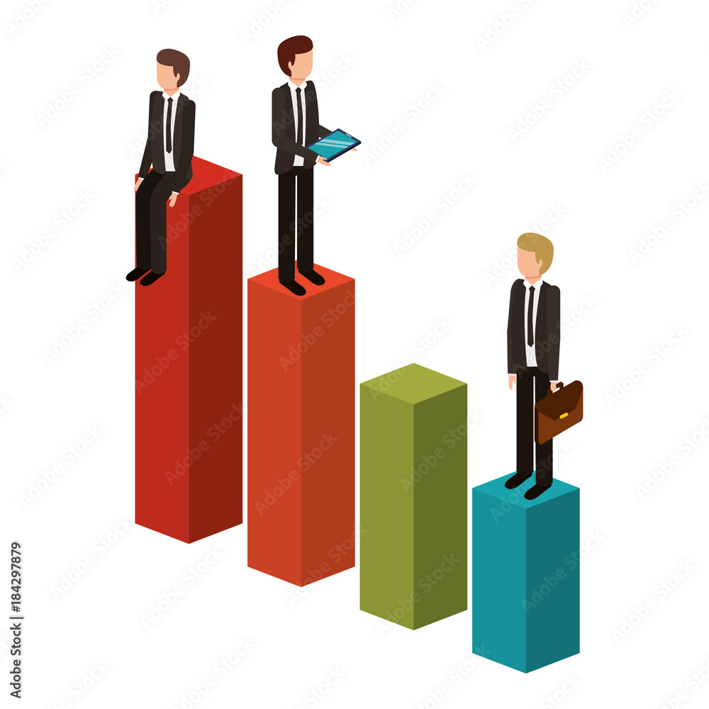 different businessman standing on bar charts their financial status vector illustration different businessman standing on bar charts their financial status vector illustration