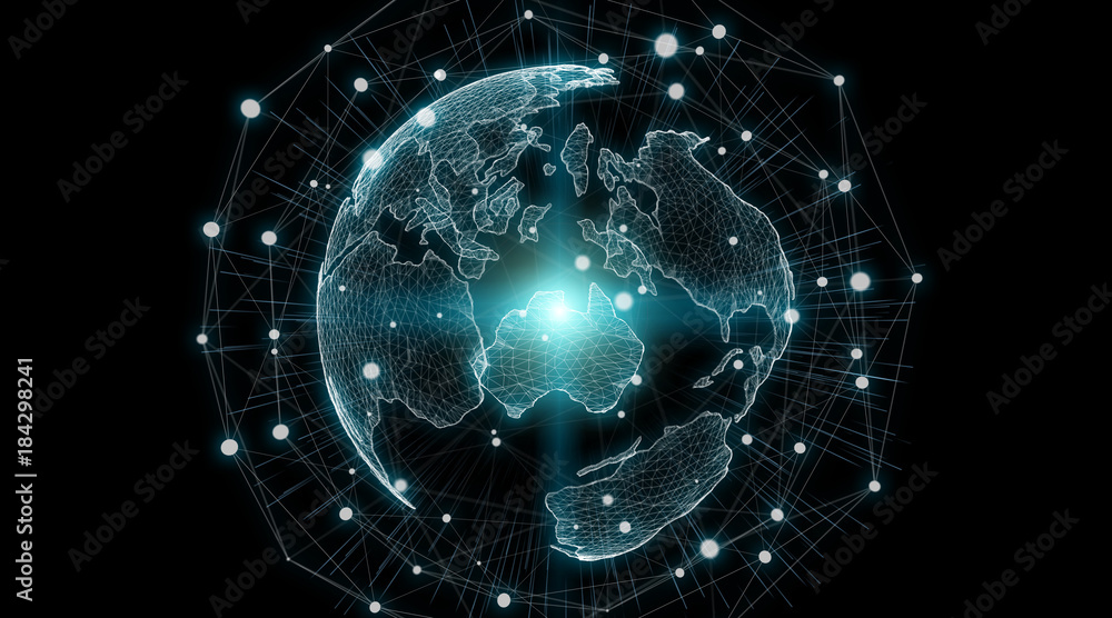 Obraz premium Connections system global world view 3D rendering