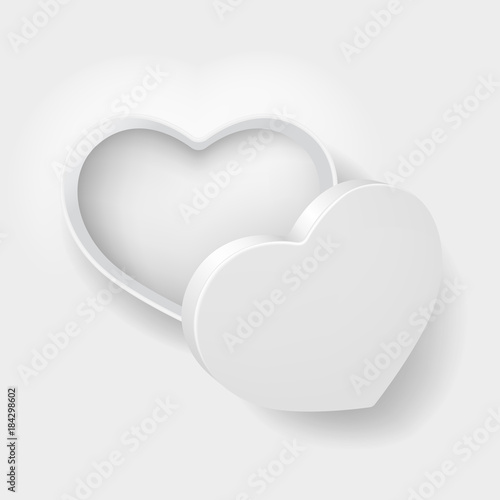 top view open white heart shape box isolated on white 