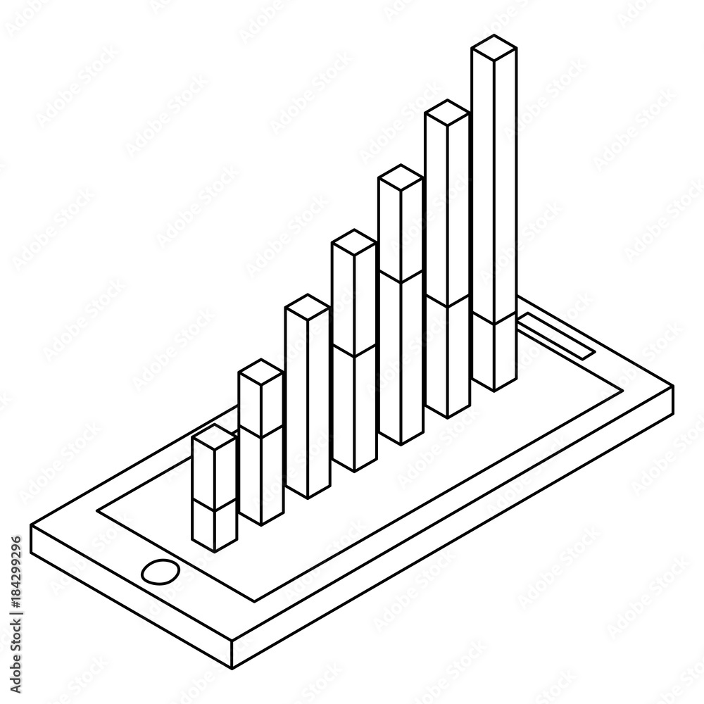 mobile with graph bar financial on screen isometric vector illustration outline mobile with graph bar financial on screen isometric vector illustration outline