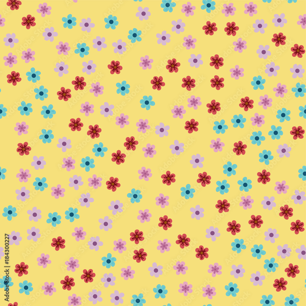 abstract seamless pattern of flowers on a yellow background. For prints, cards, invitations, birthday, holidays, party, celebration, wedding, Valentine's day.