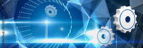3D cog icons with blue technology background