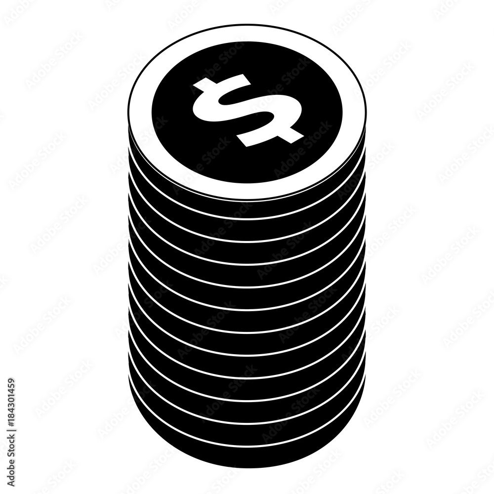 stacked money coins dollar cash currency isometric vector illustration black image stacked money coins dollar cash currency isometric vector illustration black image