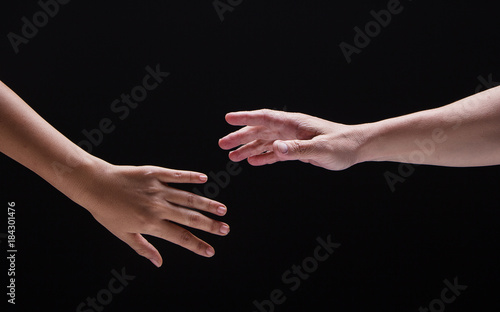 Closeup human hand touch together.