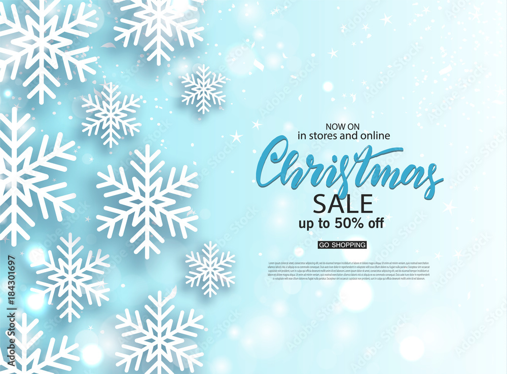 Christmas Sale poster with shiny snowflake. Vector illustration. Design for invitation, banners, ads, coupons, promotional material. Christmas Sale poster with shiny snowflake. Vector illustration. Design for invitation, banners, ads, coupons, promotional material.